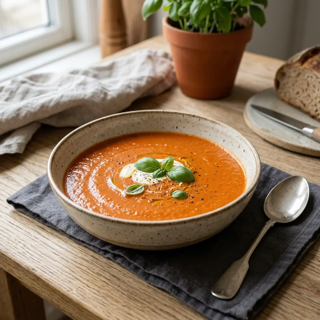 Снимка на Крем супа от домати, готово за сервиране