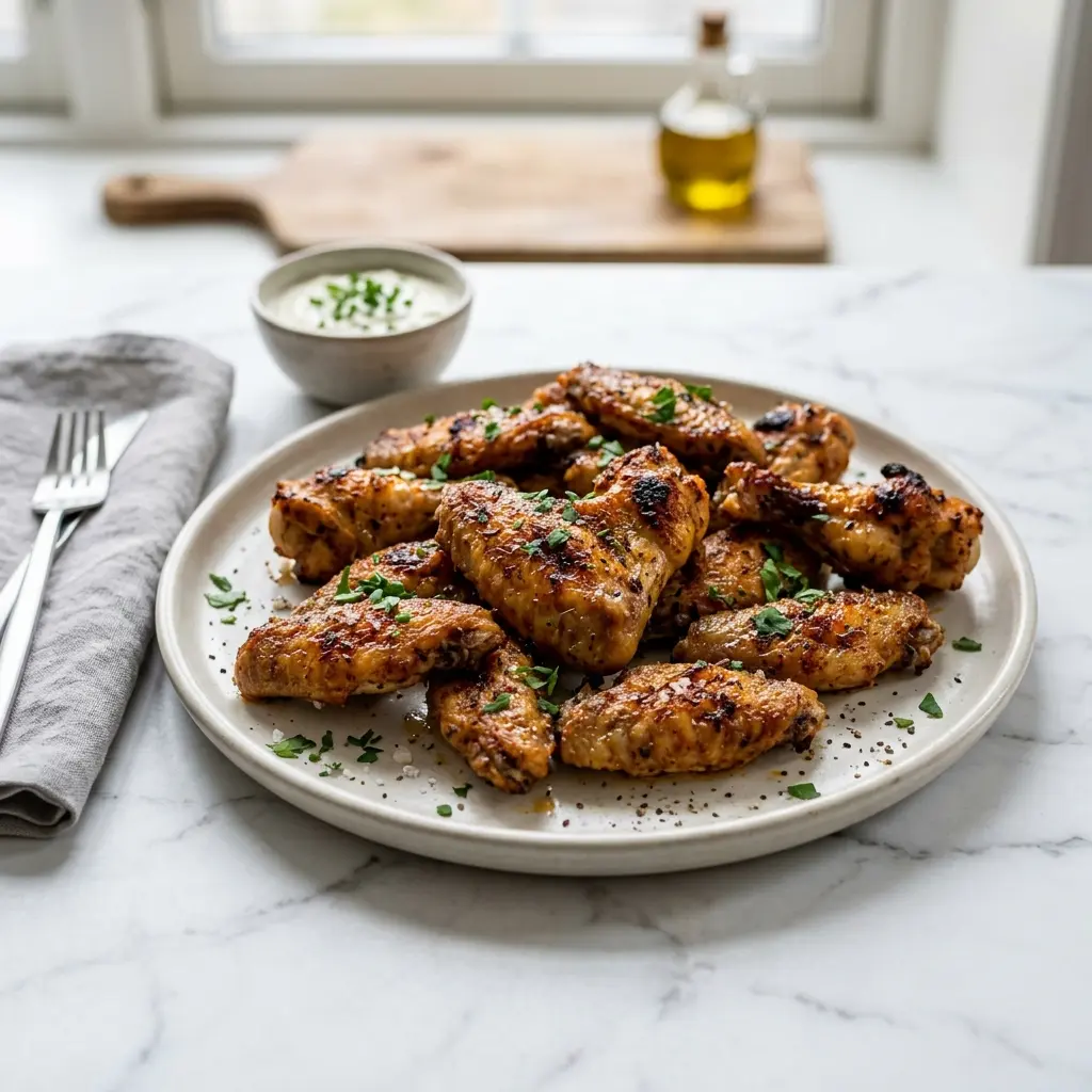 Снимка на Пилешки крилца на фурна, готово за сервиране